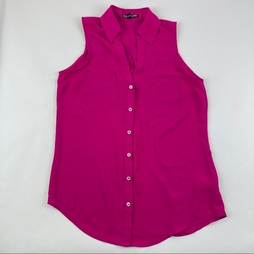 Express Blouse Womens XS/TP Pink Sleeveless Collared Vneck